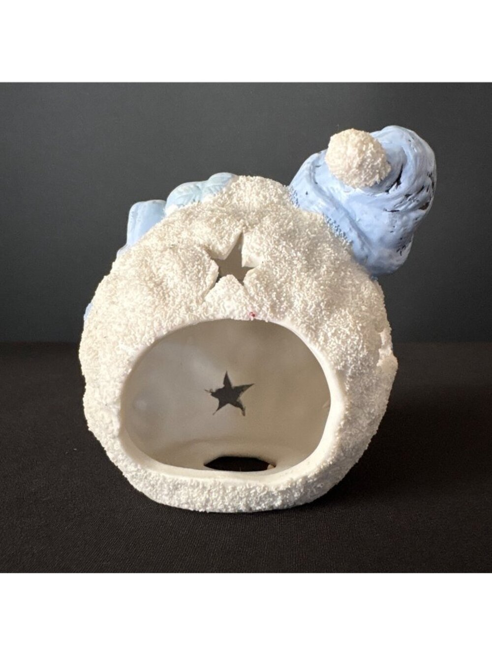 Christmas Snowman Figurine Tea Light Candle Holder Joy Winter Blue White 4" - Picture 9 of 11
